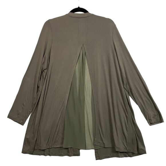 LOGO by Lori Goldstein Sage Green Open Front Mixed Media Cardigan Top Size 1X - Picture 2 of 7